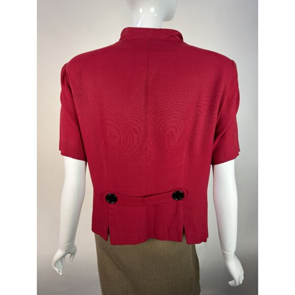 Petite Perceptions By Irene B Red & Black Button-Up Jacket With Short Sleeves - Picture 4 of 16